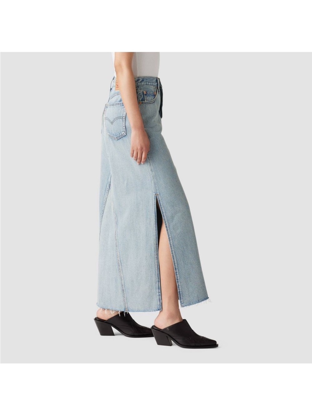 Levi Women Iconic Maxi Skirt -Light Blue Denim Maxi Skirt with Side Slit - Picture 3 of 3